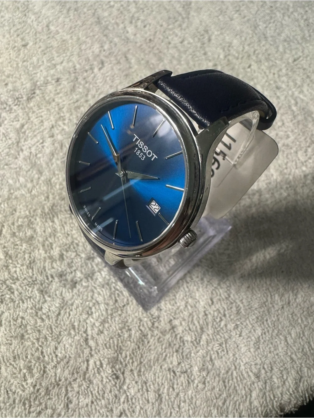 Tissot Watch with Black Leather Strap and Silver Clasp